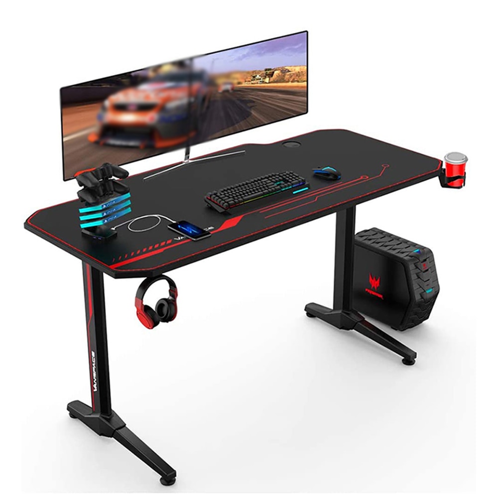 Warrior Gaming LED Desk with Cable Management & Mouse Pad